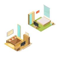 conjunto interior de dormitorio isométrico vector