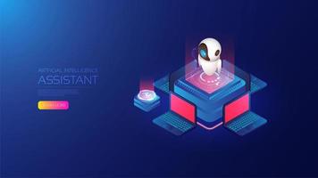 Isometric artificial intelligence landing page concept vector