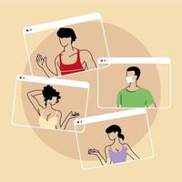 Group of people talking in video call conference vector