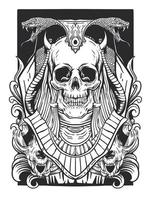 Skull and snake line art vector