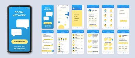 Blue and yellow social network UI mobile app interface vector