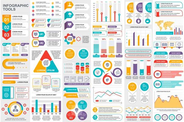 Colorful infographic elements data visualization bundle