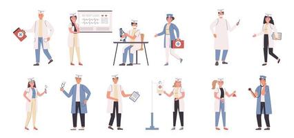 Doctors and nurses flat character set vector