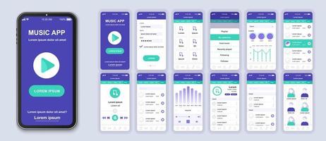 diseño de interfaz de aplicación móvil ui de música púrpura y verde vector