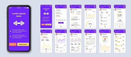 Purple and white fitness UI mobile app interface design vector