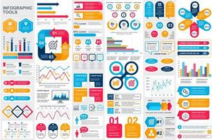 Colorful infographic elements data visualization bundle vector