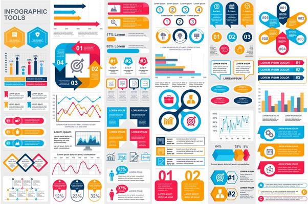 Colorful infographic elements data visualization bundle
