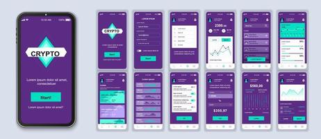 Purple and green cryptocurrency UI smartphone interface vector