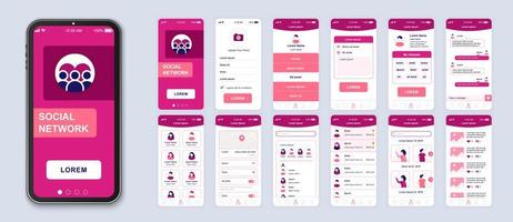 Pink social network UI smartphone interface vector