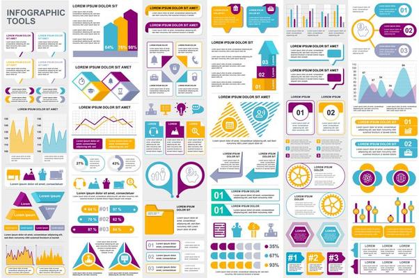 Colorful infographic elements data visualization bundle