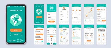 Green and orange delivery UI smartphone interface vector