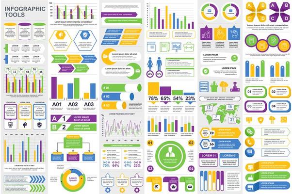 Colorful infographic elements data visualization bundle
