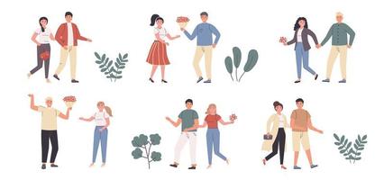 Enamored couples, wedded pairs flat character set vector