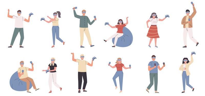 Virtual reality, simulated world flat character set