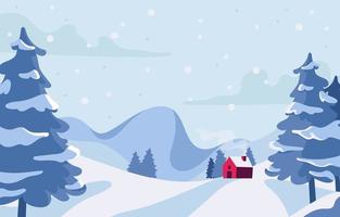 Beautiful Winter Landscape with Red House vector