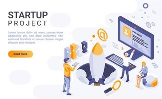 Startup project isometric landing page vector