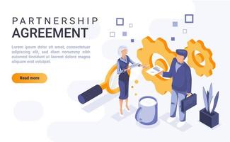 Partnership agreement isometric landing page vector