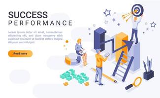 Success performance isometric landing page vector