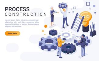 Process construction isometric landing page vector