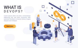 ¿Qué es la página de aterrizaje isométrica de DevOps? vector