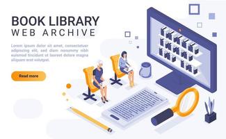 Book library isometric landing page vector