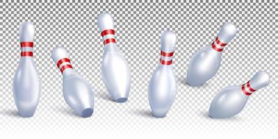 Bowling pins falling from different angles vector