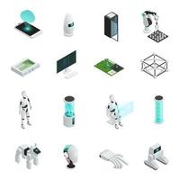 conjunto de iconos de inteligencia artificial isométrica vector