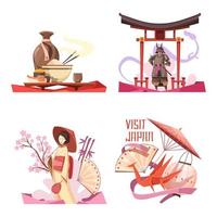 conjunto de iconos de dibujos animados retro japonés