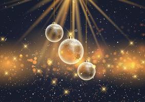 Christmas baubles on a bokeh lights background vector