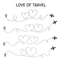 Me encanta viajar en avión con corazones. vector