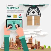 Drones shipping design in flat style vector