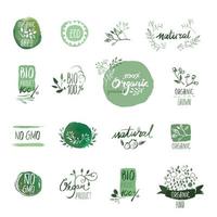 Set of Organic Food Hand Drawn Watercolor Signs vector