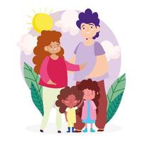 Mother, father, and daughters outdoors vector