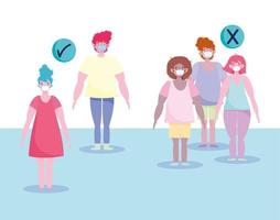 Covid-19 social distancing and use of mask infographic vector