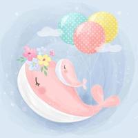 Mommy and baby whale sleeping together vector