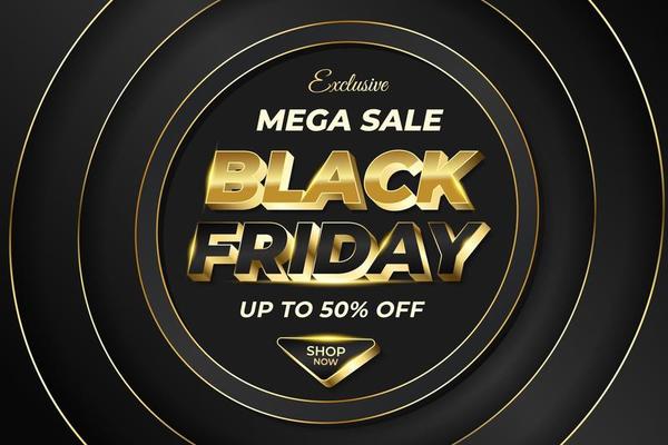 Black Friday Mega Sale Banner with Shiny Gold Luxury Style