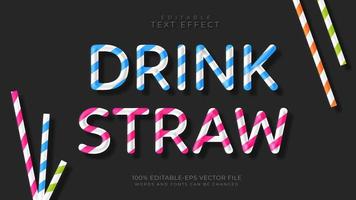 Drink straw style editable text effect vector