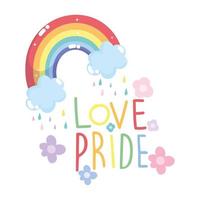 Happy pride day, rainbow, flowers and text design vector