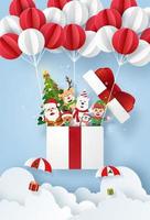 Paper cut Christmas poster with cartoon characters vector
