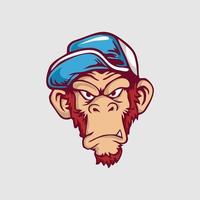 cabeza de mono con sombrero, ropa o diseño de carteles vector