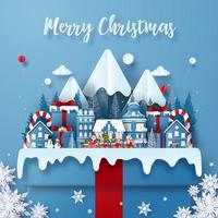 Paper cut Christmas postcard with winter elements vector