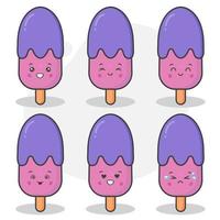 Cute Ice Cream Characters Set with Different Expressions vector