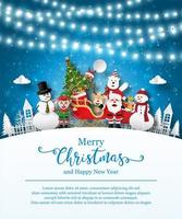 Christmas poster template with Santa Claus and friends vector