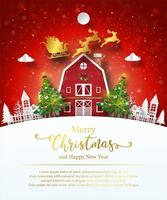 Christmas poster template with cute barn vector