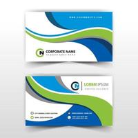 Blue and green wave business card template vector