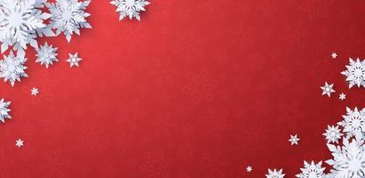 fondo de banner rojo de navidad con copos de nieve vector