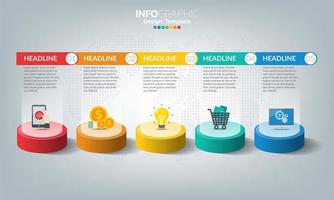 Timeline infographic template with 5 elements vector