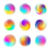 Holographic fluid bright gradient blurred sphere set vector