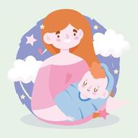 Mother and baby with clouds and stars vector