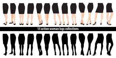 conjunto de piernas de mujer en zapatos de tacón y falda vector